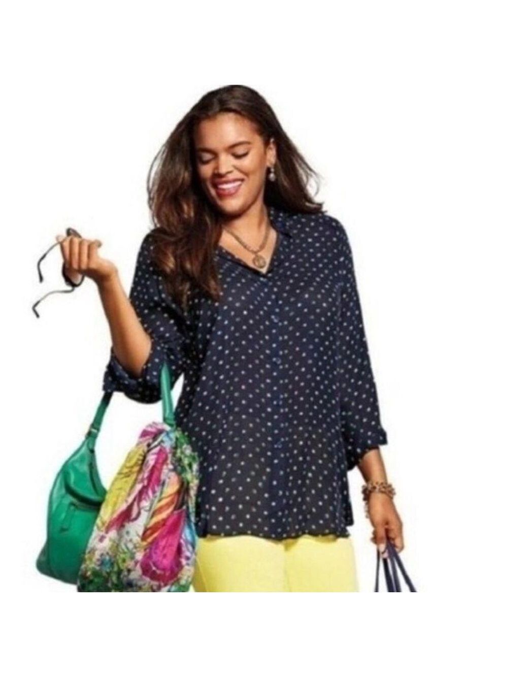 CAbi Bubble Print 3/4 Sleeve Sheer Button Down Martini Blouse